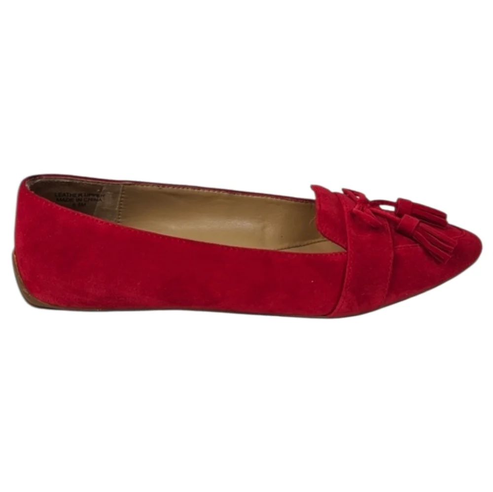 Talbots Francesca Red Suede Driving Flats Bow Tassel Pointed Toe 6.5